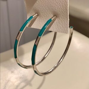Free People brand green and silver hoop earrings